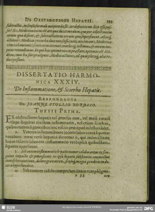 Dissertatio Harmonica XXXIV. De Inflammatione, & Scirrho Hepatis