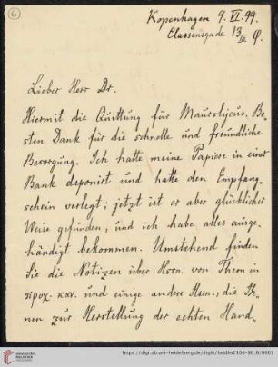 Briefe von Johan L. Heiberg an Franz Boll: Brief von Johan L. Heiberg an Franz Boll
