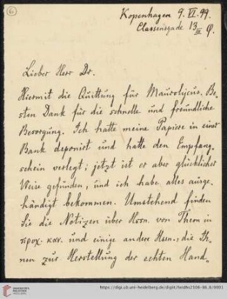 Briefe von Johan L. Heiberg an Franz Boll: Brief von Johan L. Heiberg an Franz Boll