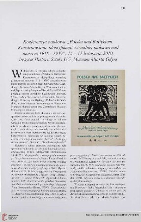 72: Konferencja naukowa "Polska nad Bałtykiem. Konstruowanie identyfikacji wizualnej państwa nad morzem 1918 - 1939", 15 - 17 listopada 2010, Instytut Historii Sztuki UG, Muzeum Miasta Gdyni