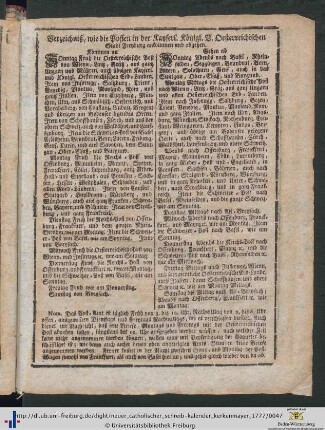 Verzeichniß, wie die Posten in der Kaiserl. Königl. V. Oesterreichischen Stadt Freyburg ankommen und abgehen.