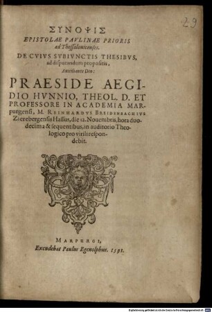 Synopsis Epistolae Paulinae Prioris ad Thessalonicenses