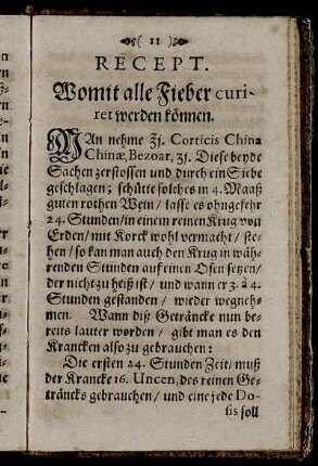 Recept. Womit alle Fieber curiret werden können