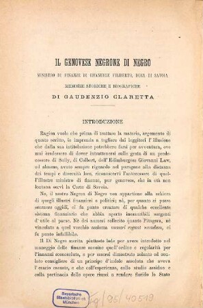 Il genovese Negrone di Negro ministro di finanze di Emanuele Filiberto duca di Savoia : memorie storiche e biografiche