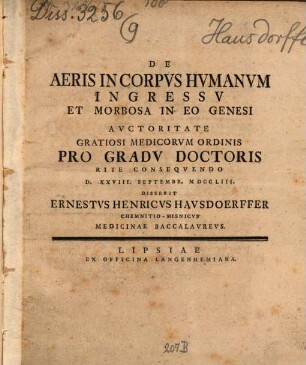 De Aeris In Corpvs Hvmanvm Ingressv Et Morbosa In Eo Genesi