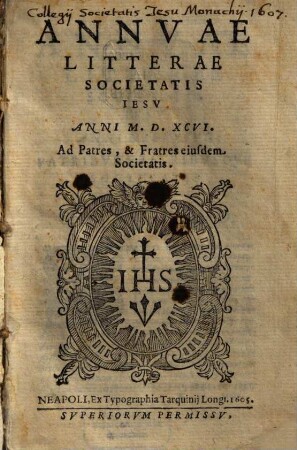 Annuae litterae Societatis Jesu : anni ... 1596, 1596 (1605)