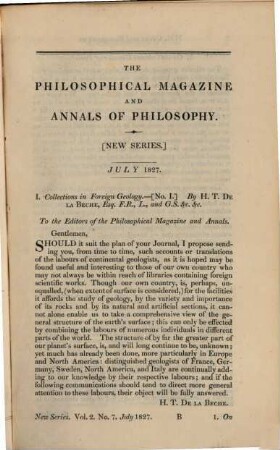 The Philosophical magazine, or annals of chemistry, mathematics, astronomy, natural history and general science. 2, 2. 1827