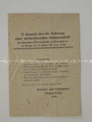 Tagesordnung des II. Kongresses über die Gründung einer nordwestdeutschen Bundesrepublik