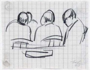[o.T.]. Gruppe von Personen am Tisch sitzend