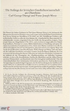 Die Anfänge der kritischen Geschichtswissenschaft am Oberrhein: Carl Geoge Dümgé und Franz Joseph Mone