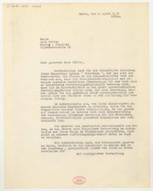 Brief an Paul Höffer : 01.04.1931
