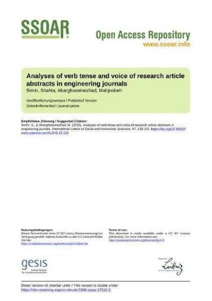 Analyses of verb tense and voice of research article abstracts in engineering journals