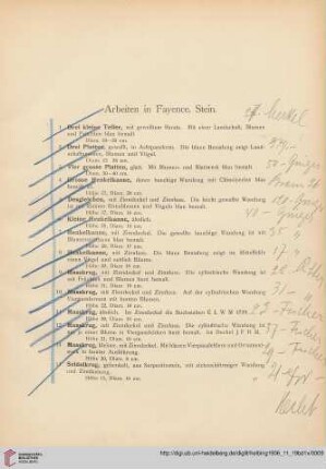 Arbeiten in Fayence, Stein (Nr. 1 - 14)