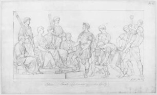 Römer : Rietschel, Ernst. Relief für die Aula des Leipziger Augusteums. Römer. Bleistift auf hellelfenbeinfarbenem Velin; 27,4 x 45,8 cm. Januar 1836. Privatbesitz (Nachlass des Künstlers). WVZ 250
