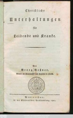 Christliche Unterhaltungen für Leidende und Kranke
