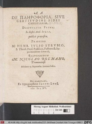 De Plērophoria, Sive Certitudine Fidei Christianae, Disputatio Prima