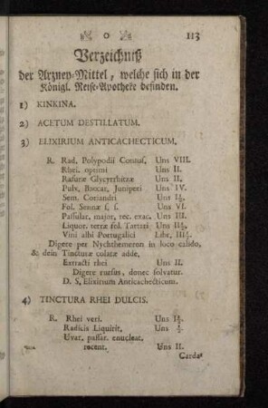 Verzeichniß der Arzney-Mittel , welche sich in der Königl. Reise-Apotheke befinden.
