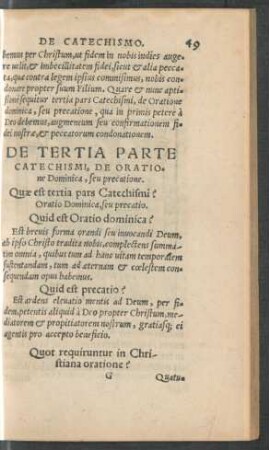 De Tertia Parte Catechismi, De Oratione Dominica, seu precatione.