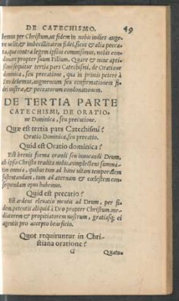 De Tertia Parte Catechismi, De Oratione Dominica, seu precatione.