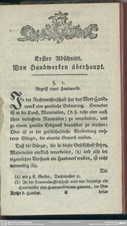Erster Abschnitt. Von Handwerken überhaupt