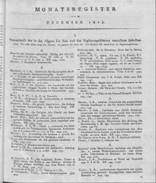Monatsregister vom December 1825
