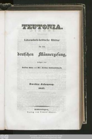 2.1847: Teutonia : literarisch-kritische Blätter für den deutschen Männergesang