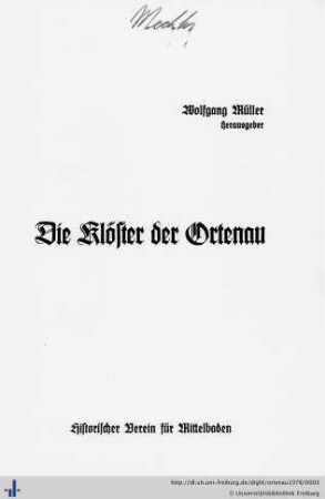 58. Jahresband: Die Klöster der Ortenau: Die Ortenau: Zeitschrift des Historischen Vereins für Mittelbaden