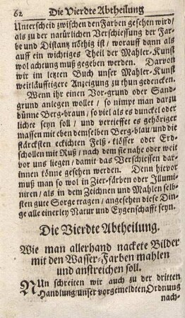 Die Vierdte Abtheilung. Wie man allerhand nackete Bilder mit den Wasser-Farben mahlen und anstreichen soll.