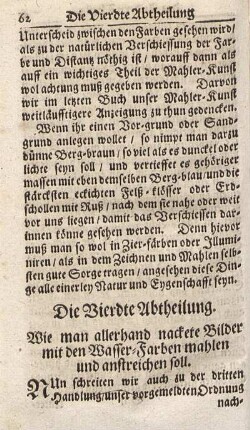 Die Vierdte Abtheilung. Wie man allerhand nackete Bilder mit den Wasser-Farben mahlen und anstreichen soll.