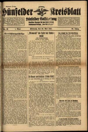 Erste Ausgabe vom Mittwoch, den 28. Mai 1941.