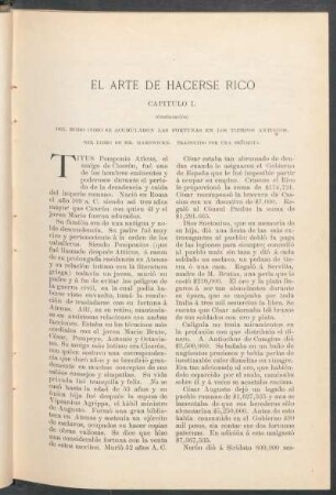 El arte de hacerse rico. (Continuación) : Capítulo I. Del modo como se acumularon las fortunas en los tiempos antiguos. Del libro de Mr. Hardwicke. Traducido por una señorita.