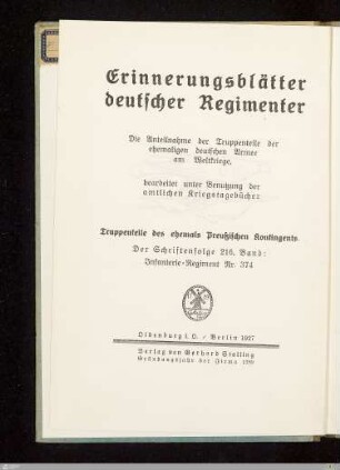 Infanterie-Regiment Nr. 374 : mit Offizieren des Regiments bearbeitet