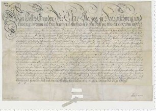 Lehnbrief derer von Laffert, ausgestellt von Herzog Carl zu Braunschweig-Lüneburg. Eigenhändige Unterschrift