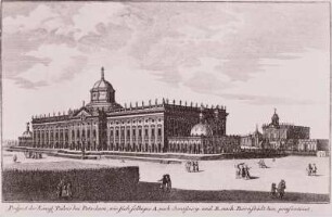 Prospect des Königl. Palais bei Potsdam, wie sich selbiges A nach Sanssoucy und B nach Bornstädt hin präsentiret