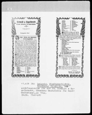 Geschäftsanzeige für die Fa. Schmidt & Engelbrecht, Dresdner Werkstätten für Handwerkskunst