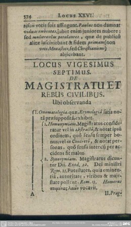 Locus Vigesimus Septimus. De Magistratu Et Rebus Civilibus