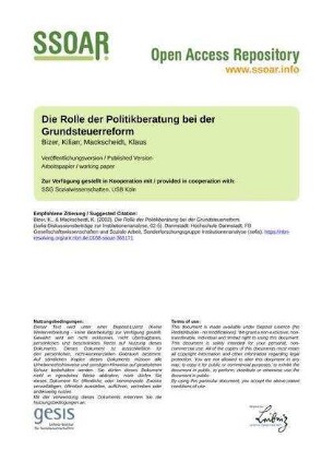 Die Rolle der Politikberatung bei der Grundsteuerreform