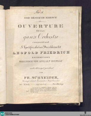 Der Dessauer Marsch als Ouverture für das ganze Orchester : 50s Werk