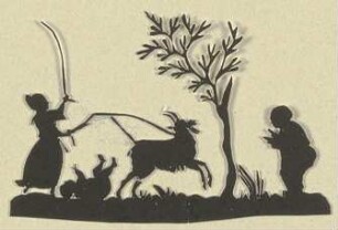 Ein Hirtenpaar mit Kind und Ziege unter einem Baum