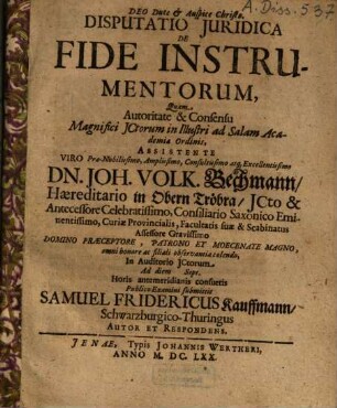 Disputatio iuridica de fide instrumentorum