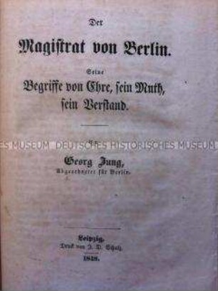 Flugschrift über die Politik des Magistrats von Berlin