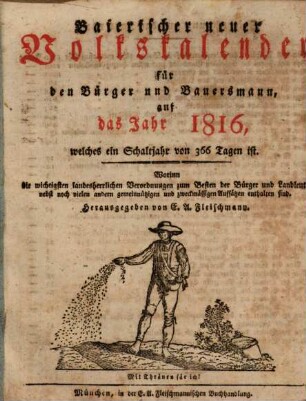 Bayerischer neuer Volkskalender für den Bürger und Bauersmann : für das Jahr ... 1816, 1816 = Jg. 14