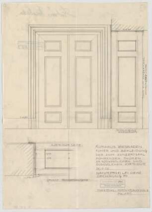 Thiersch, Friedrich von; Wiesbaden; Kurhaus - Türen Korridor Südwest u. Südost (Teilgrundriss, Ansicht, Schnitt)