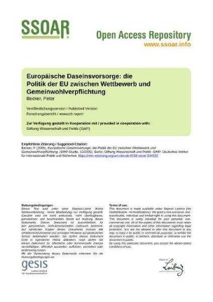 Europäische Daseinsvorsorge: die Politik der EU zwischen Wettbewerb und Gemeinwohlverpflichtung