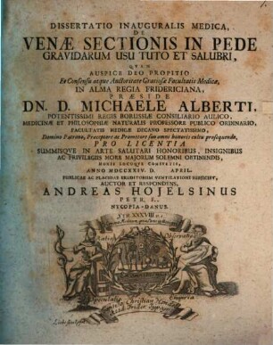 Diss. inaug. med. de venae sectionis in pede gravidarum usu tuto et salubri