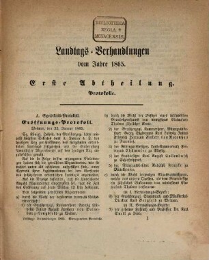 Verhandlungen des ... Landtags und der Gebietsvertretung von Sachsen-Weimar-Eisenach. Ordentlicher Landtag. Protokolle. 1865