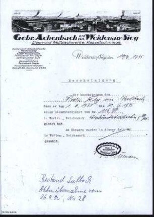 Firmenbriefkopf Achenbach (Gebr.),G.M.B.H. Weidenau/Sieg, Eisen- und Wellblechwerke