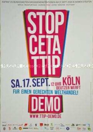 Aufruf zu Demonstrationen in bundesdeutschen Großstädten gegen die Freihandelsabkommen CETA und TIPP