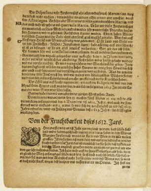 Von der Fruchtbarkeit dises 1612. Jars.