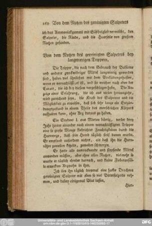 Von dem Nutzen des gereinigten Salpeters bey langwierigen Trippern.